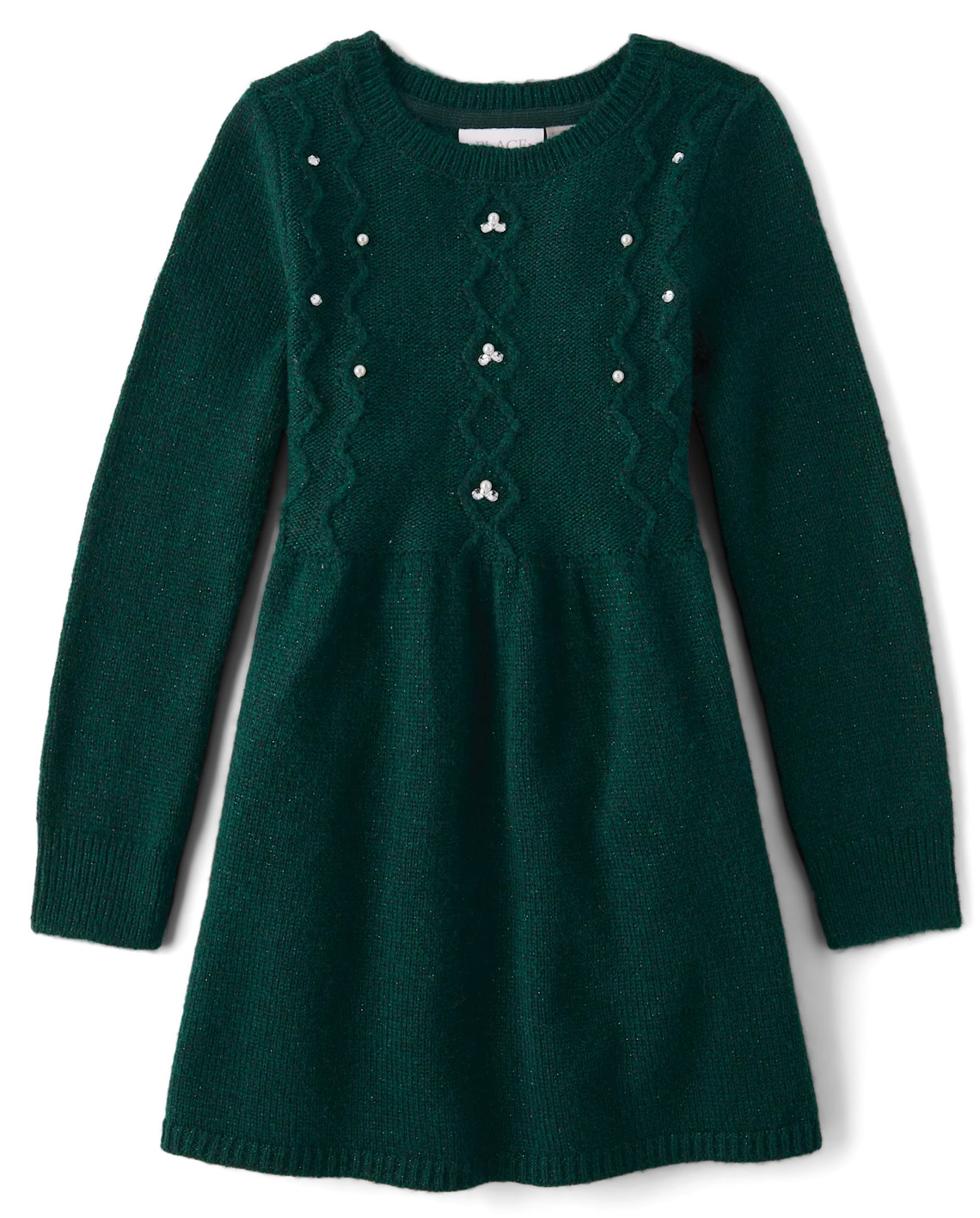 Girls Faux Pearl Cable Knit Sweater Dress - green | The Children's Place
