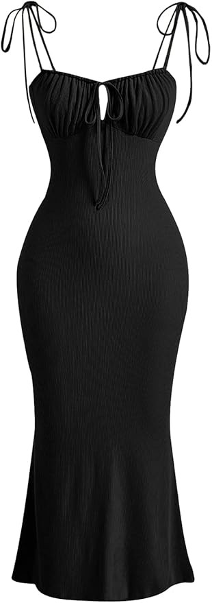 Verdusa Women's Ruched Knot Front Tie Shoulder Sleeveless Fishtail Bodycon Cami Dress | Amazon (US)