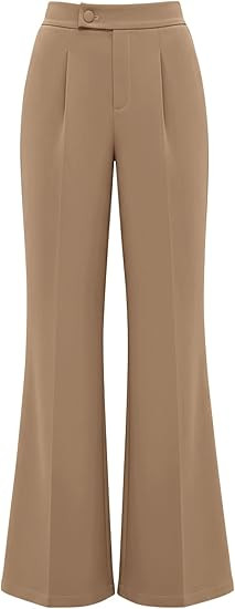 KIRUNDO Womens Dress Pants High Waisted Wide Leg Pleated Trousers Flare Palazzo Slacks Pockets Bu... | Amazon (US)