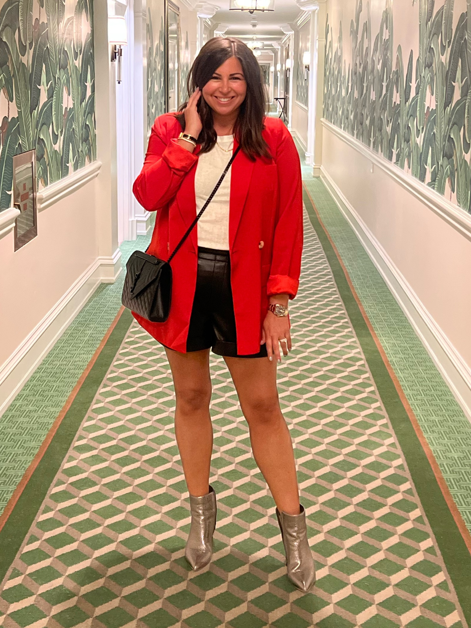 Loved this chic + edgy look! 

Oversized blazer - on sale and limited sizes but I linked a ton more oversized adorable blazers!
faux leather shorts - the fit is incredible!!
Simple white tee
silver booties - they're sooo comfy
Ysl black bag
Tights - linking because if its cold where you live, add them under your shorts!!! 

#LTKHoliday #LTKmidsize #LTKstyletip