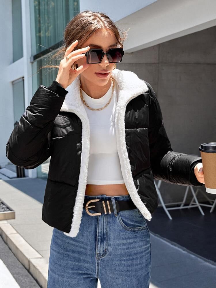 Borg Collar Puffer Coat | SHEIN