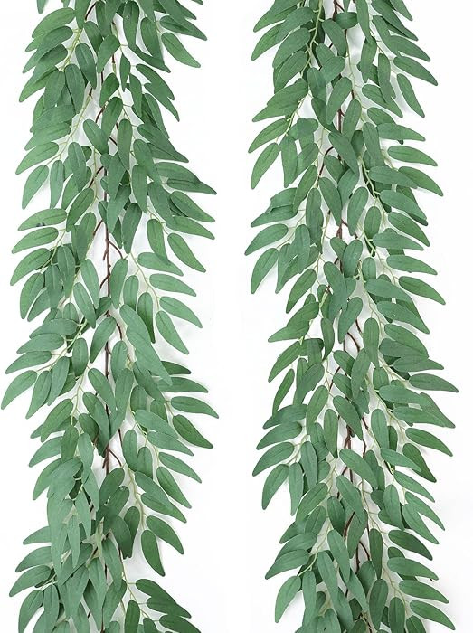 Mizii 2 Strands Artificial Vines Willows Garland 78" Fake Vine Italian Ruscus Silk Green Leaves F... | Amazon (US)