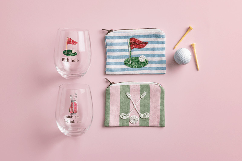 Pink Stripe Golf Beaded Pouch | Mud Pie