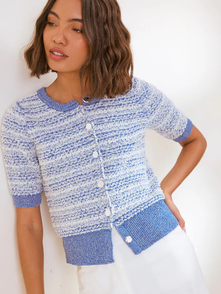 Blauw - Friends Like These Short Sleeve Boucle Cardigan | Next EU