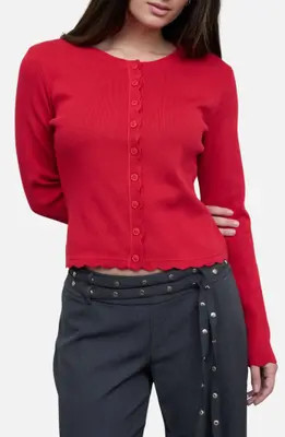 Blu Pepper Scallop Trim Cardigan in Black at Nordstrom Rack, Size Medium | Nordstrom Rack