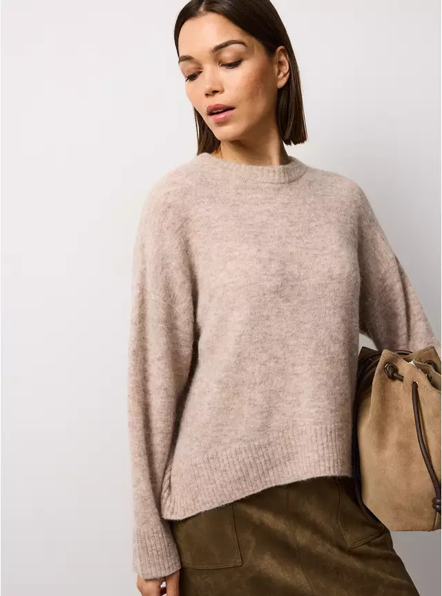 Oatmeal Alpaca Relaxed Crew Neck Jumper XL | Tu Clothing
