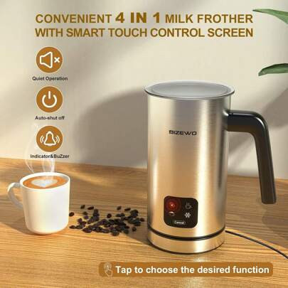 4in1,Milk Frother Electric,BIZEWO,Coffee Frother, Warm And Cold Milk Foamer, 4 IN 1 Automatic Milk Warmer Stainless Steel With Touch Screen, Frother F | SHEIN