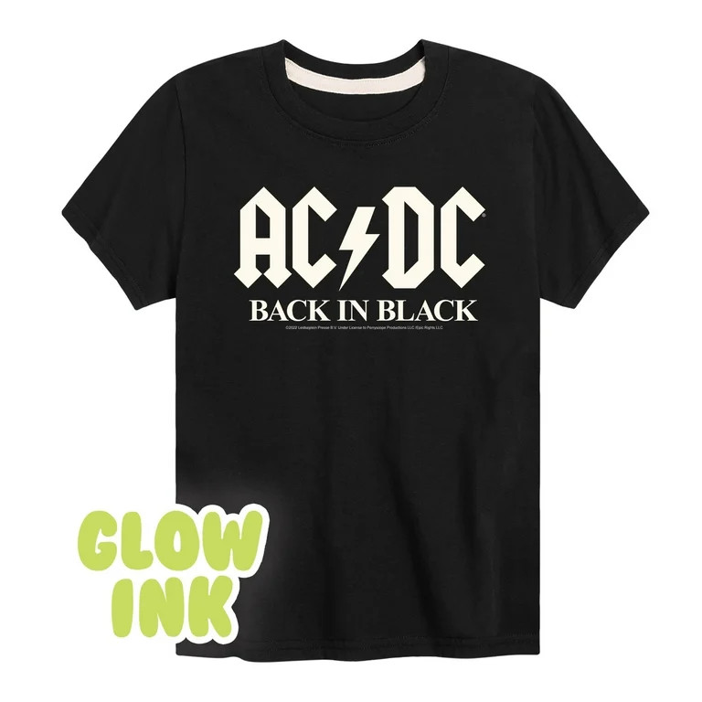 ACDC - Glow In The Dark - Back In Black - Toddler & Youth Short Sleeve Graphic T-Shirt - Walmart.... | Walmart (US)