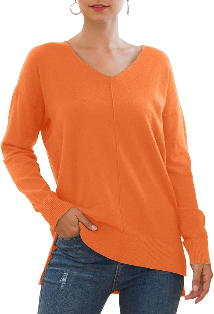 Jouica Women's Casual Lightweight V Neck Batwing Sleeve Knit Top Loose Pullover Sweater | Amazon (US)