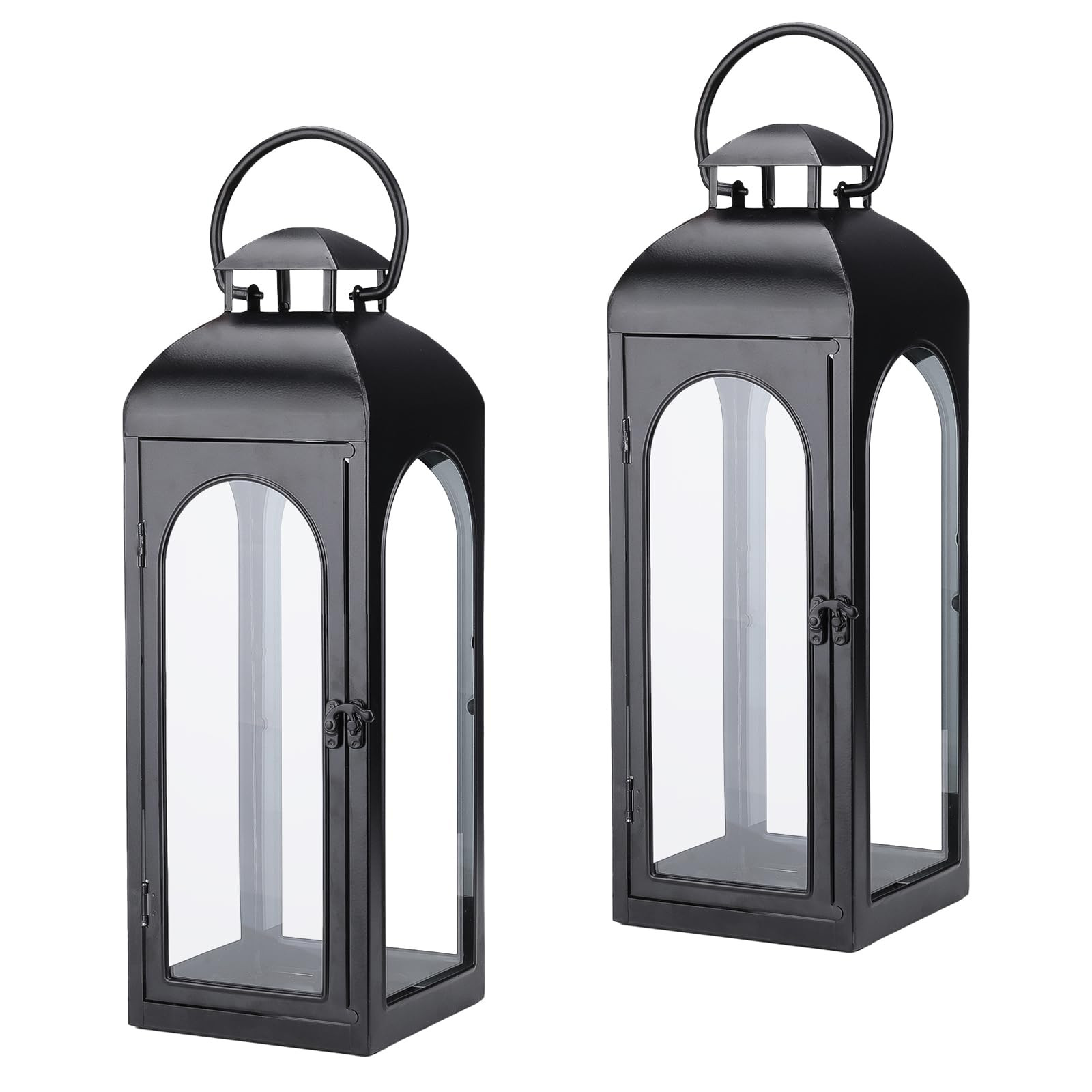 Bdor 2 Pack Luxury Black Metal Lanterns – 16" Tall Modern Hurricane Candle Lanterns with Temper... | Amazon (US)