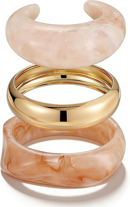 FAXHION Chunky Resin Acrylic Bangle Bracelets for Women, Colorful Wide Geometric Bangles Set, Sta... | Amazon (US)