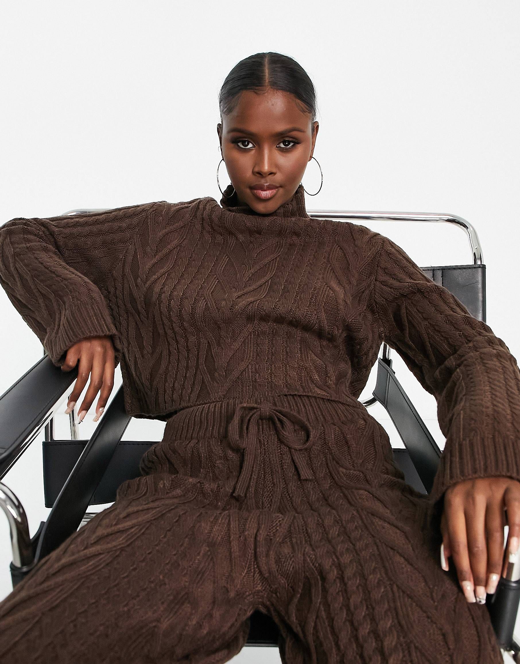 ASYOU cable knit funnel neck sweater in chocolate - part of a set | ASOS (Global)