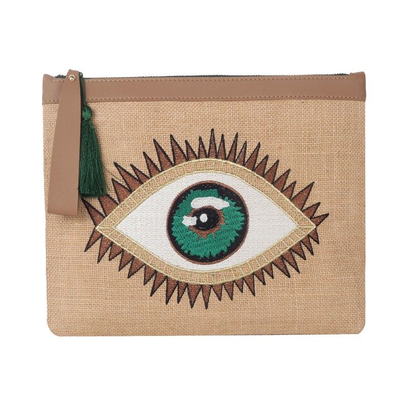 Embroidery Clutch-Green Evil Eye | Wolf and Badger (Global excl. US)