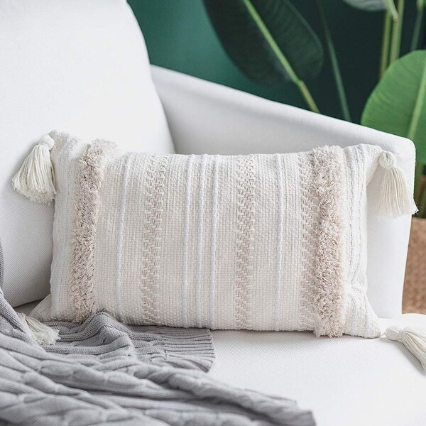 Rectangle Pillows Cover with Tassels (12X20 inch, Cream) | Bed Bath & Beyond