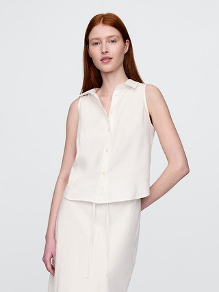 Linen-Blend Sleeveless Button-Front Shirt | Gap (US)