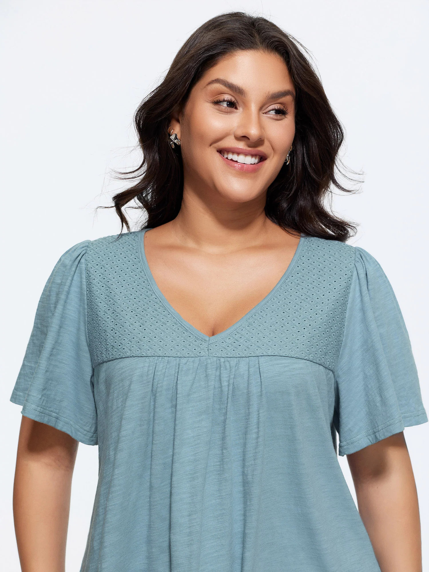 Cotton Ruffled Sleeve V-Neck T-Shirt | Bloomchic