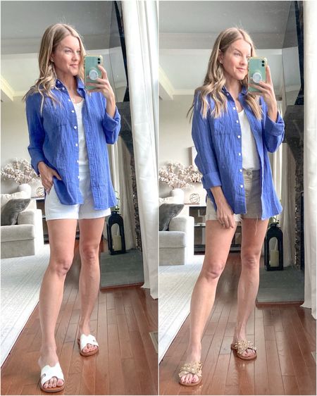 Springy layered outfit
I switched to ecru colored jean shorts on the right… much better for #softautumn than the bright white chino shorts!

#LTKfindsunder50 #LTKstyletip