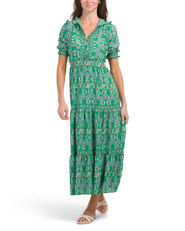 Crepe Smocked Tiered Maxi Dress | TJ Maxx