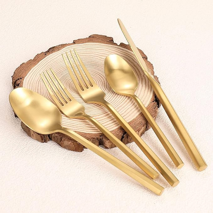 Matte Silverware Set Gold Flatware Set with Hexagon Handle 20 Pieces 18/0 Stainless Steel Cutlery... | Amazon (US)