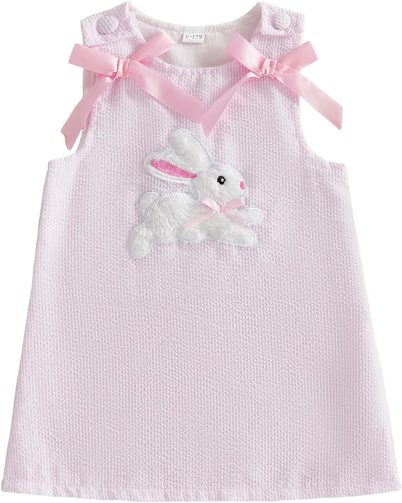 Toddler Baby Girl Easter Outfit Sleeveless Crew Neck Bow Bunny Rabbit Embroidery Dress Little Gir... | Amazon (US)