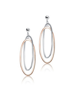 Genevive 18K Rose Gold And White Gold Plated Elegant Sterling Silver Two-Tone Oval Earring - Macy... | Macy's