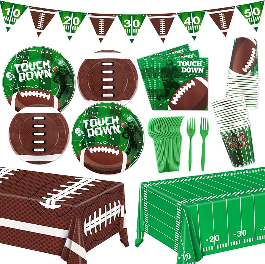 Football Party Supplies Set Serve 24- Includes Dinner Plates, Dessert Plates, Cups, Napkins, Bann... | Amazon (US)