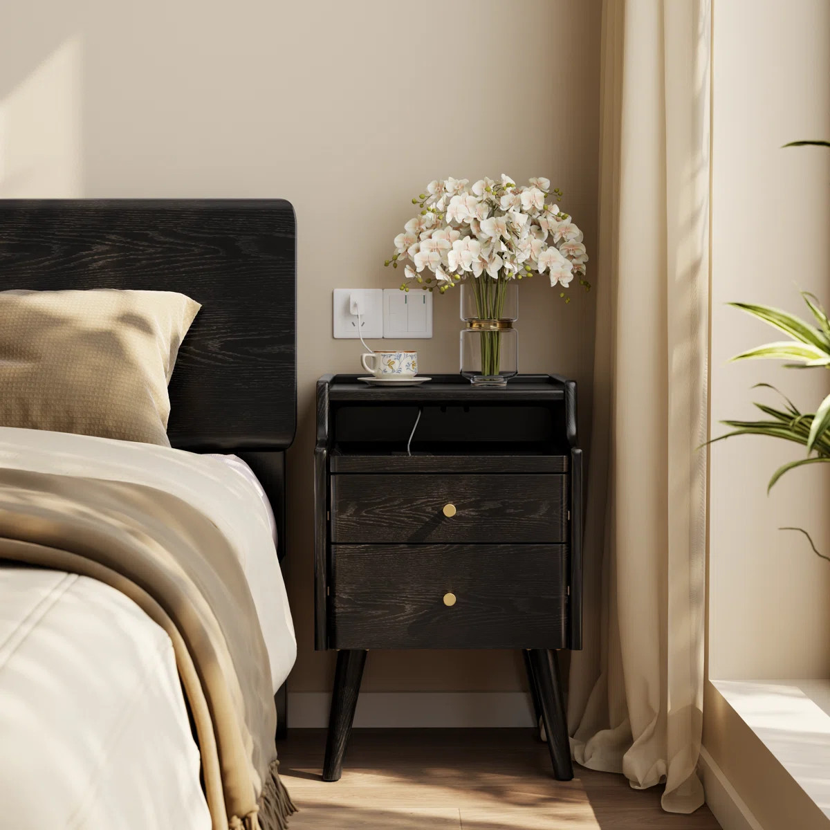 Narrow Solid Wood Nightstand with 2 Drawers | Wayfair North America