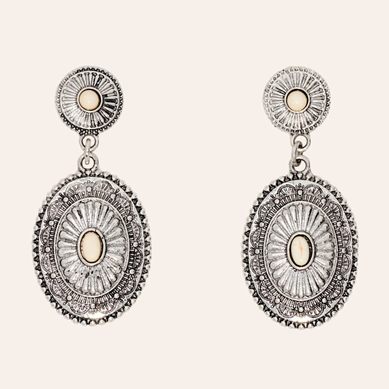 Southern Grace Silver & Cream Stone Concho Dangle Earrings | Cavender's