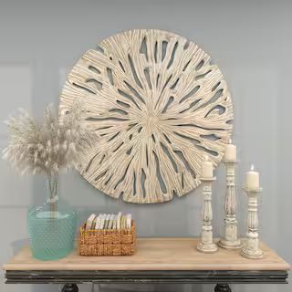 Litton Lane 47 in. x  47 in. Wooden Beige Handmade Intricately Carved Starburst Wall Decor 23719 ... | The Home Depot