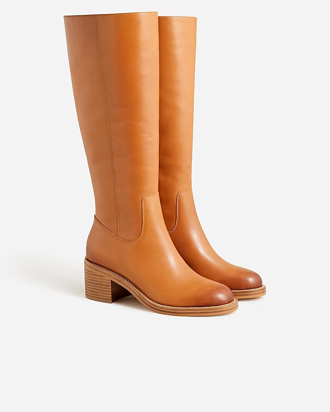 Knee-high stacked-heel boots in leather | J. Crew US