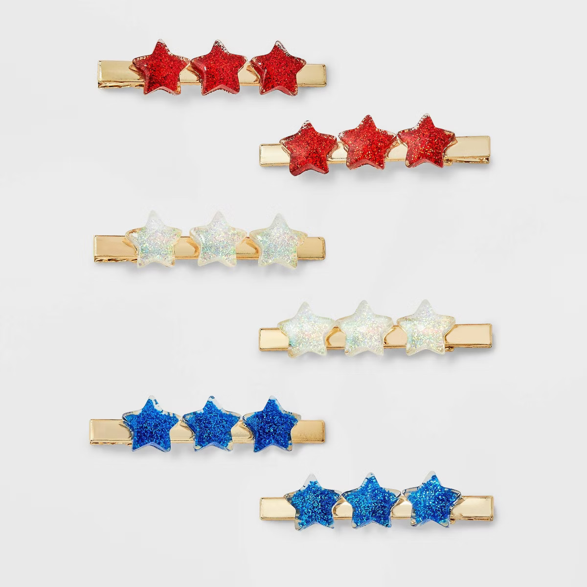 Americana Star Hair Clip Set 6pc - Red/White/Blue | Target