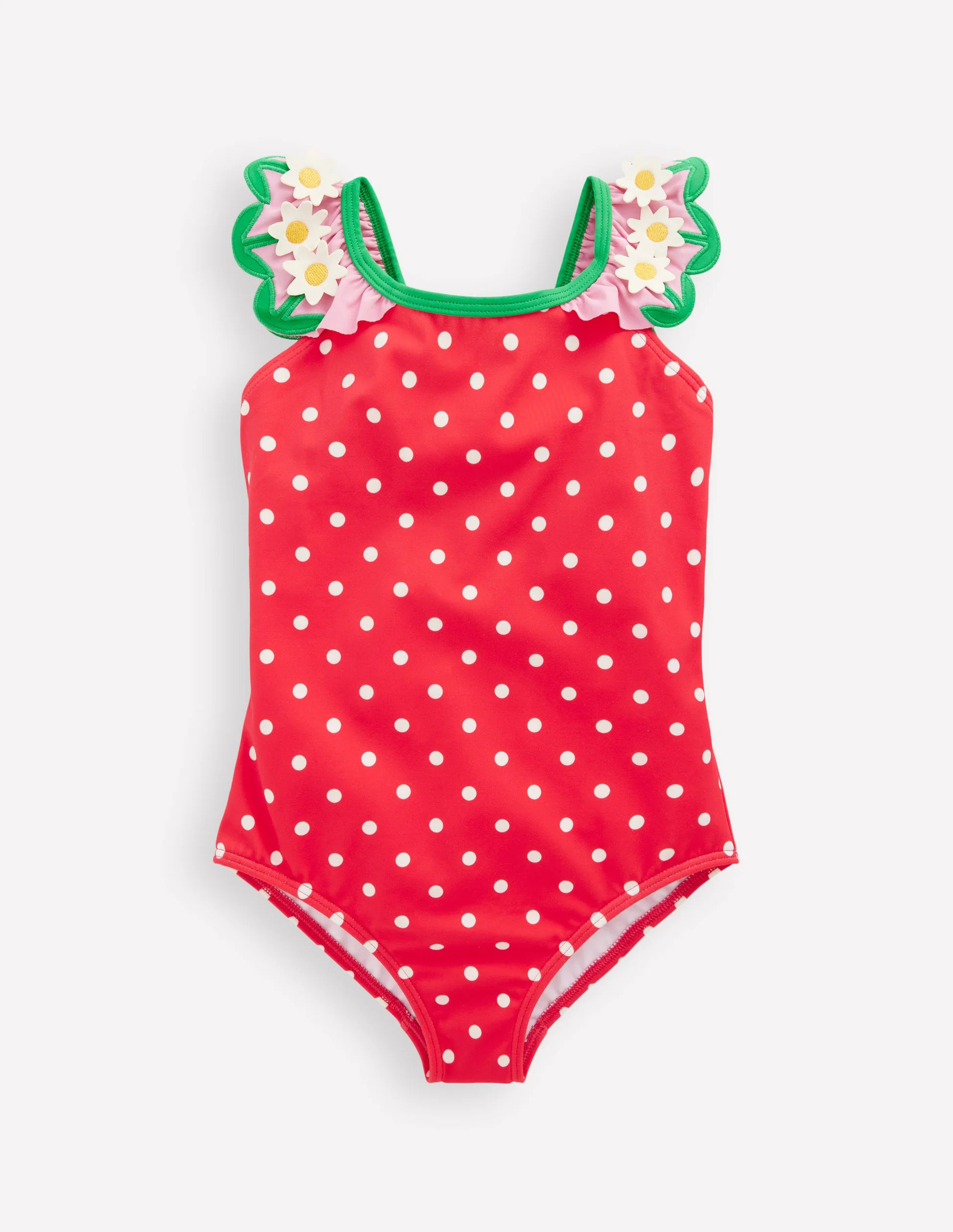 Hallie Frill Strap Swimsuit-Red Spot Daisy | Boden (US)