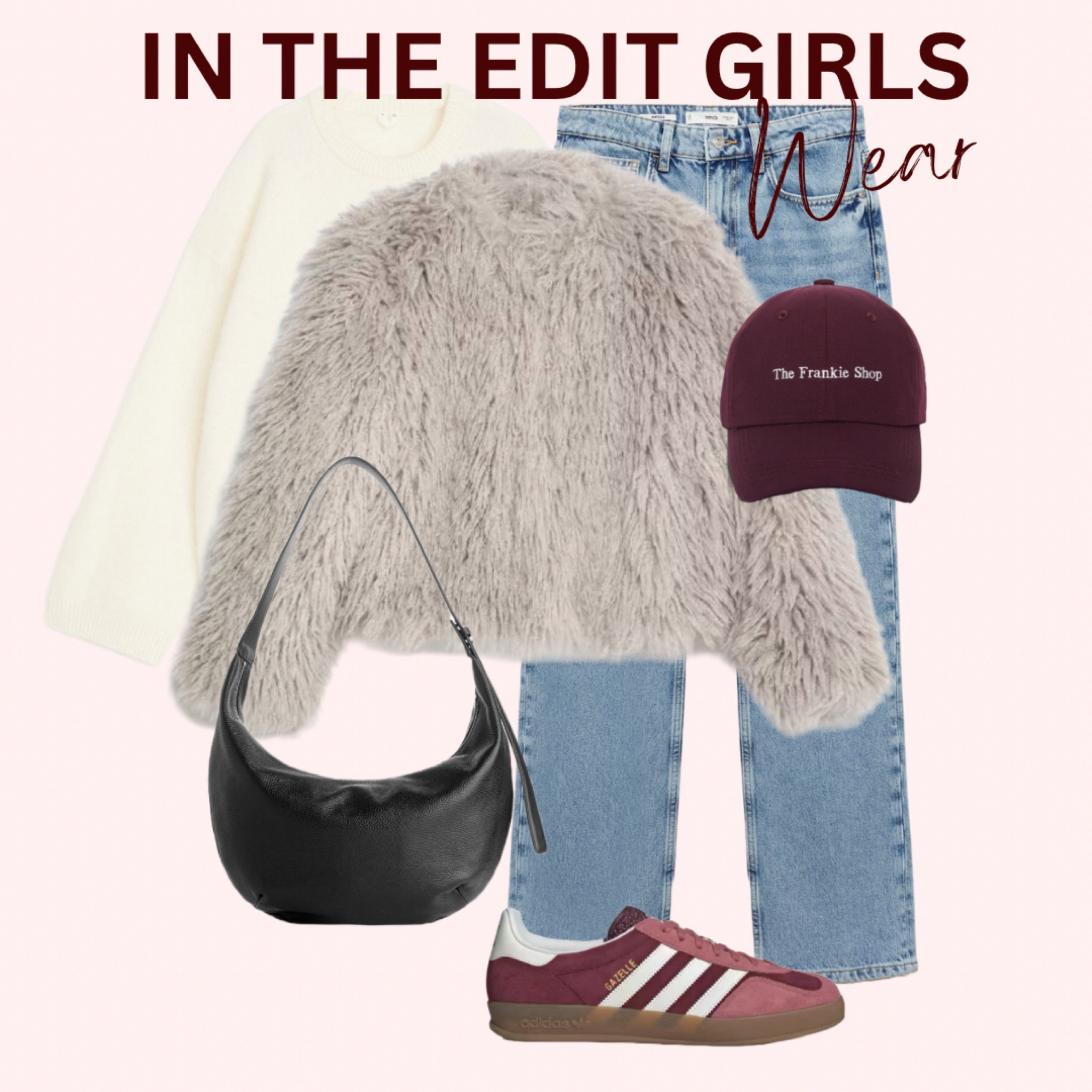 Faux fur jacket styled casual 

Blue jeans 
Adidas trainers 
Long sleeve cream knit 
Black bag 

#LTKireland #LTKeurope #LTKstyletip