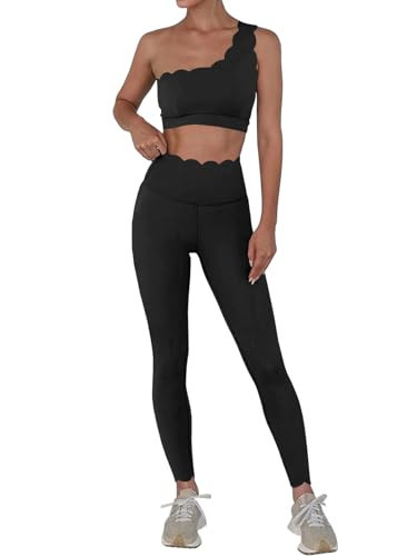 Fisoew Womens Workout Sets 2 Piece High Waisted Leggings with One Shoulder Stretchy Sports Bra Gym Tracksuits | Amazon (US)