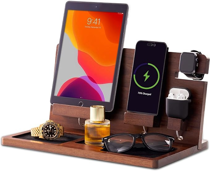 Wooden Nightstand Organizer - Nightstand organizer for men - Phone Key Stand - Mens nightstand or... | Amazon (US)