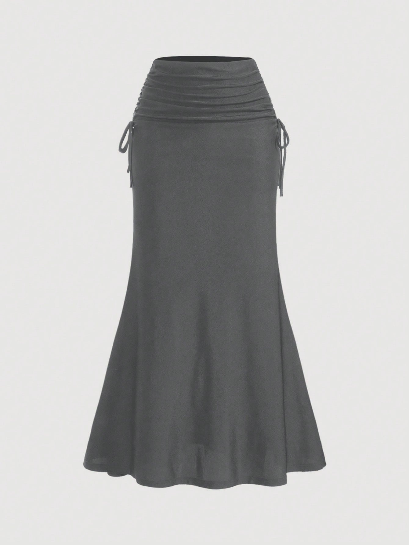 SHEIN MOD Elegant Spring/Summer High Waist, Side Drawstring, Waist Pleats, Fish Tail Hem, Long Sk... | SHEIN