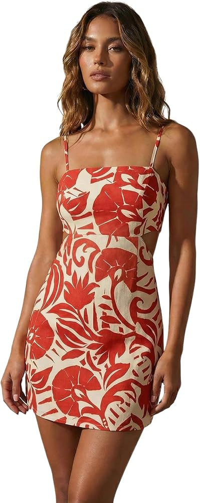 MakeMeChic Women's Floral Boho Mini Dress Tie Backless Cut Out Mini Dresses Sundress | Amazon (US)