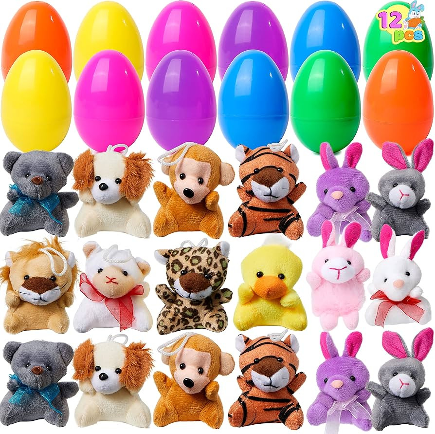 JOYIN 12 Pcs Prefilled Easter Eggs of Mini Stuffed Animal Plush Toys Basket Stuffer for Kids East... | Amazon (US)