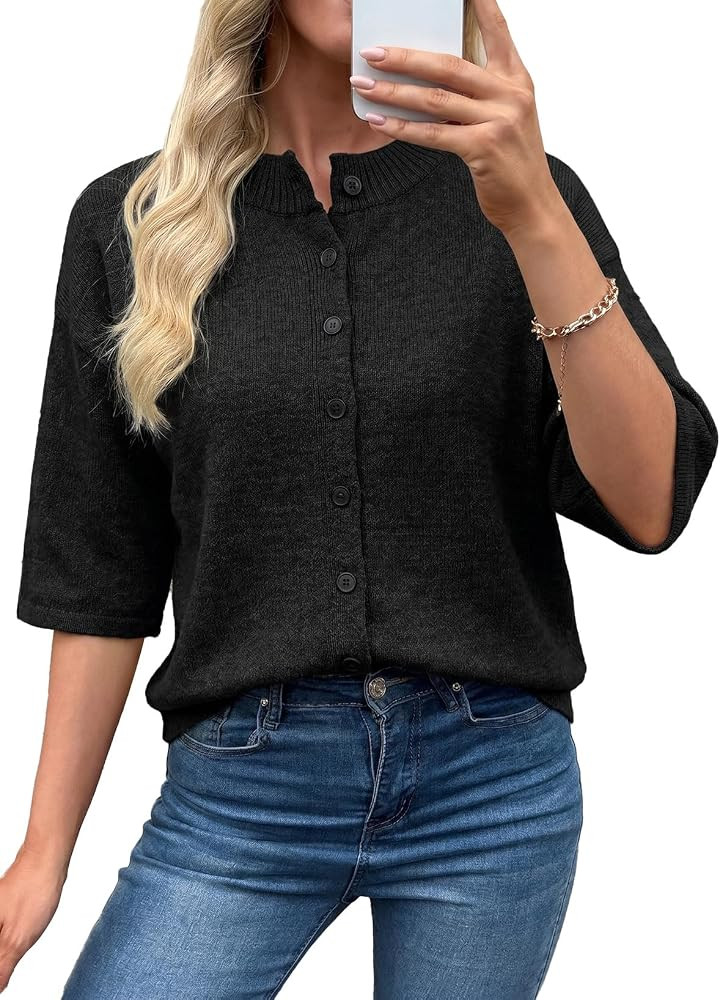 EVALESS Fall Cardigan Sweaters for Women Lightweight 3/4 Sleeve Button Up Cardigans Soft Casual D... | Amazon (US)