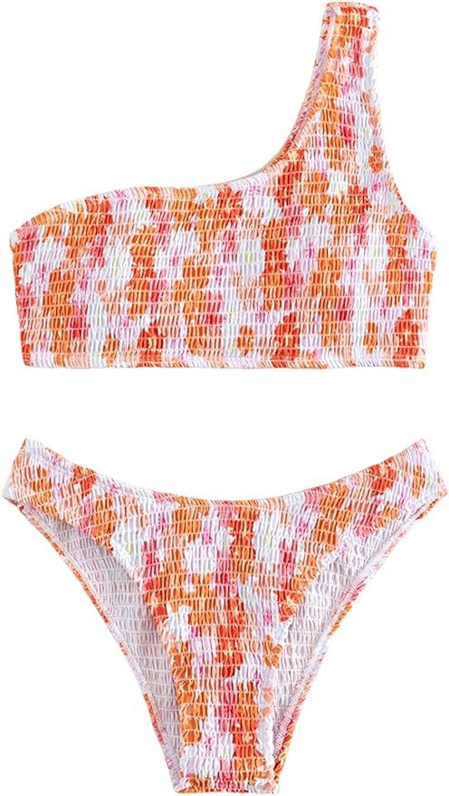 SOLY HUX Women's Floral Print One Shoulder Bikini Bathing Suits High Cut Two Piece Swimsuit Beach... | Amazon (US)