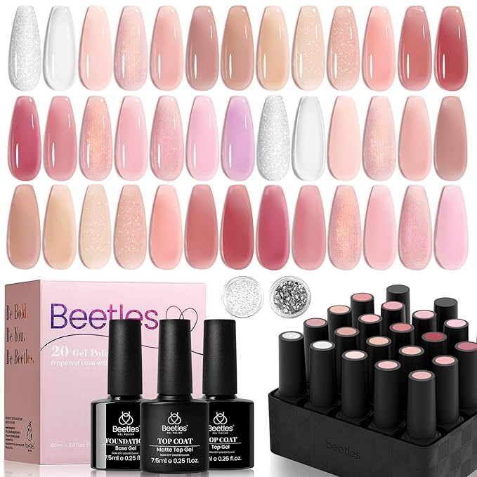 Beetles Nude Pink Gel Nail Polish Set, Nude Paradise Valentines Gel Polish Kit 25PCS 20 Colors Je... | Amazon (US)