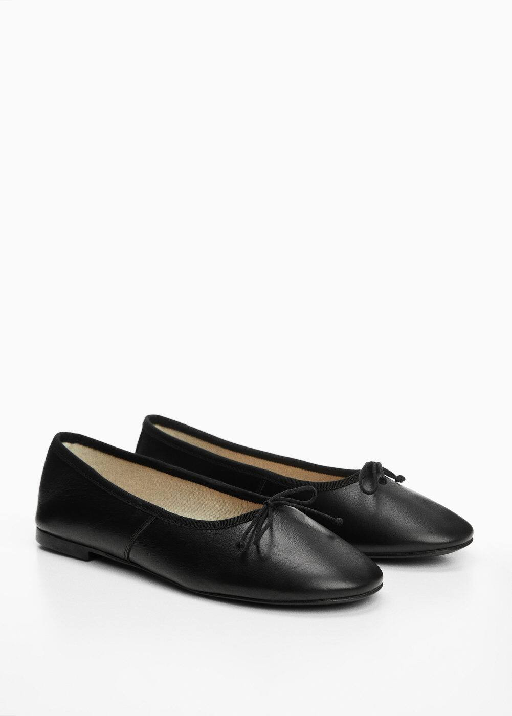 Bow leather ballerina -  Women | Mango United Kingdom | MANGO (UK)