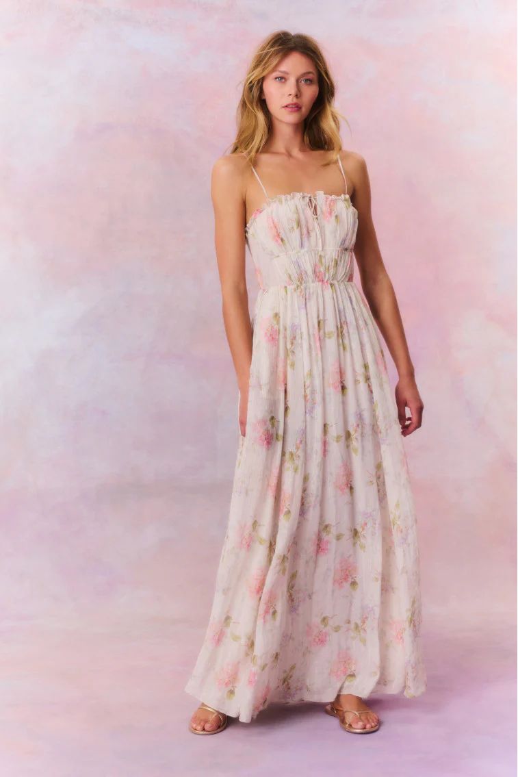 Santee Lurex Chiffon Floral Maxi Dress | LoveShackFancy