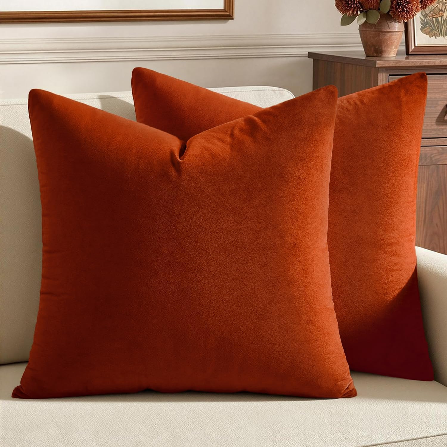 MIULEE Velvet Fall Throw Pillow Covers 20x20 Inch Pack of 2 Burnt Orange | Amazon (US)