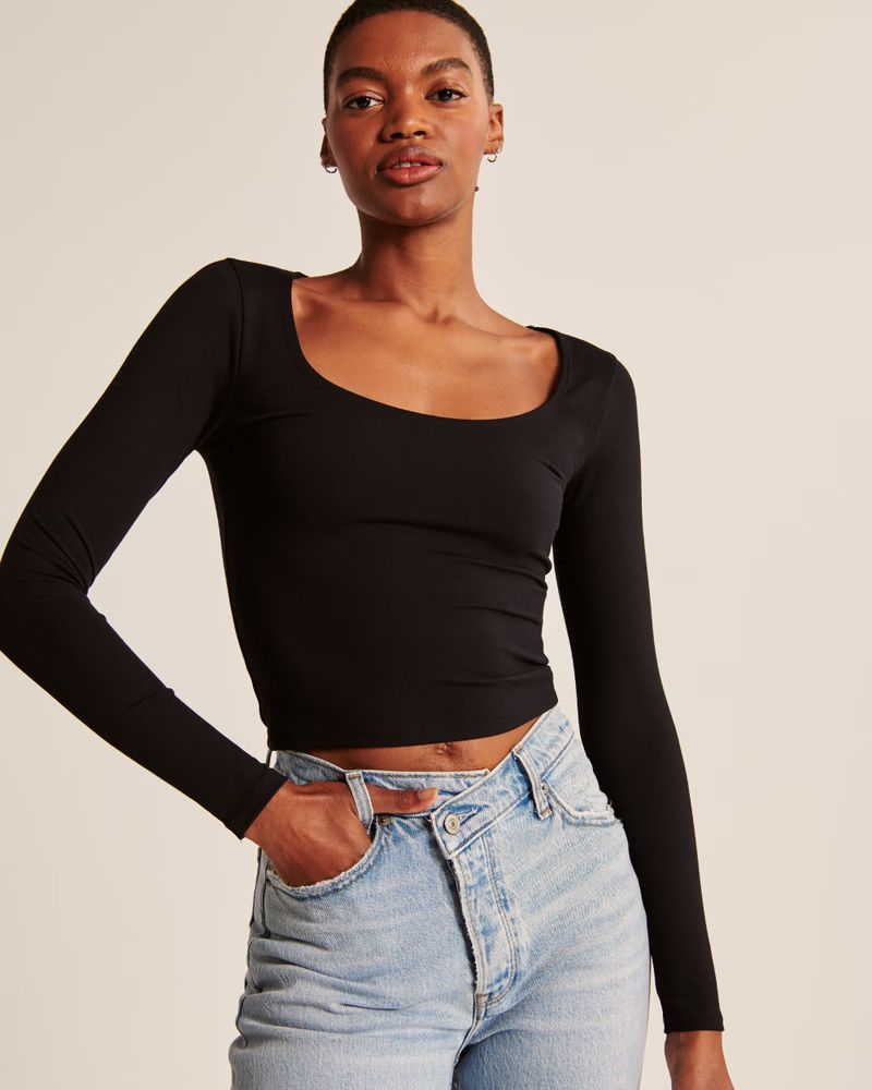 Women's Long-Sleeve Seamless Scoopneck Tee | Women's Fall Outfitting | Abercrombie.com | Abercrombie & Fitch (US)