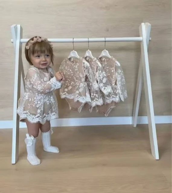 White Lace Romper Half First Second Birthday Long Sleeve Outfit Photoshoot Bohemian Boho Beige Em... | Etsy (US)