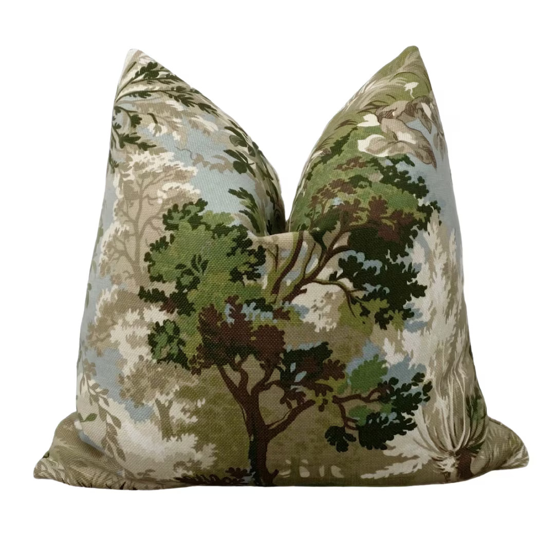 Lincoln Toile Pillow Cover, Green and Beige Print, Thibaut, Verdure, Trees, One or Two Sided Opti... | Etsy (US)