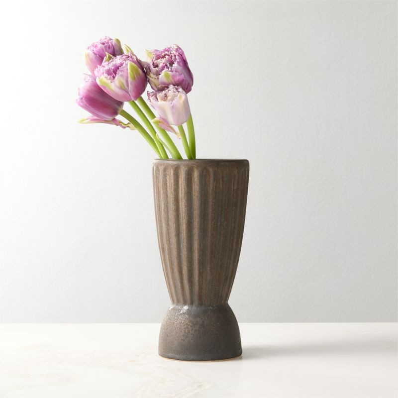 Miramar Fluted Dark Brown Ceramic Vase Small + Reviews | CB2 | CB2