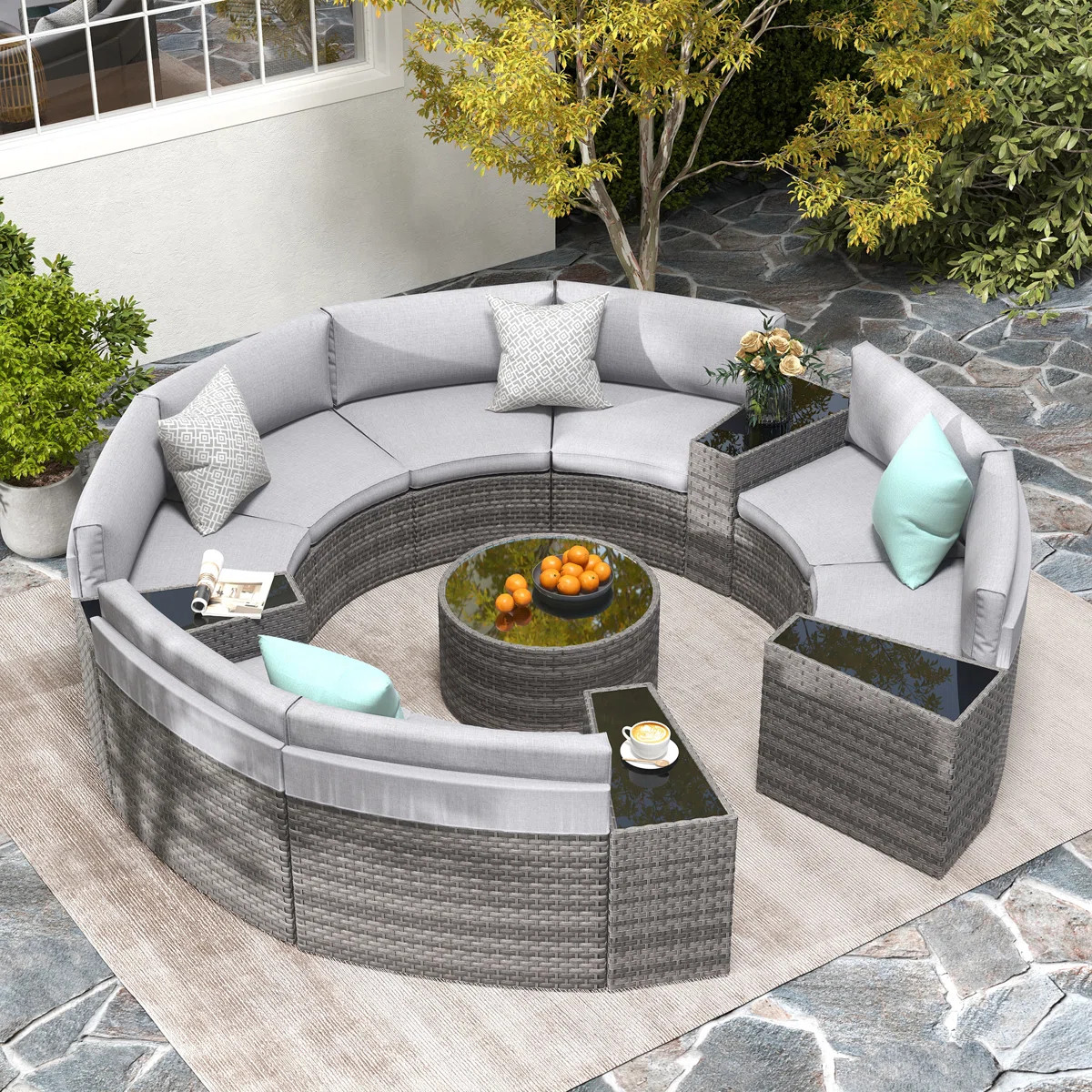 Varina 13 Piece 8 Person Outdoor Wicker Conversation Set With Cushions & Toss Pillow | Wayfair North America
