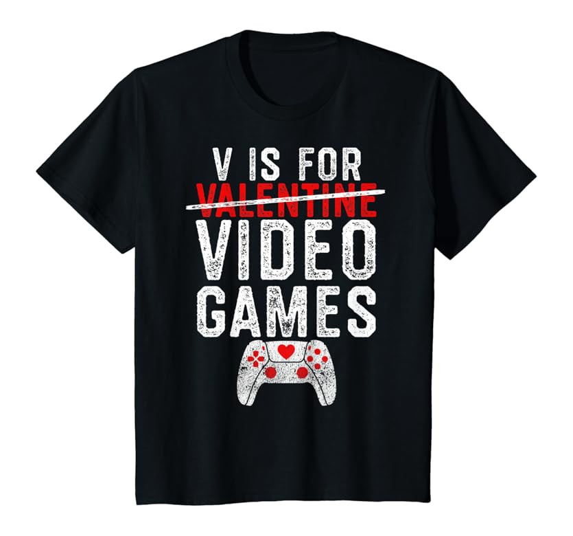 V is for Video Games Valentines Day Gamer Men Boys Gift T-Shirt | Amazon (US)